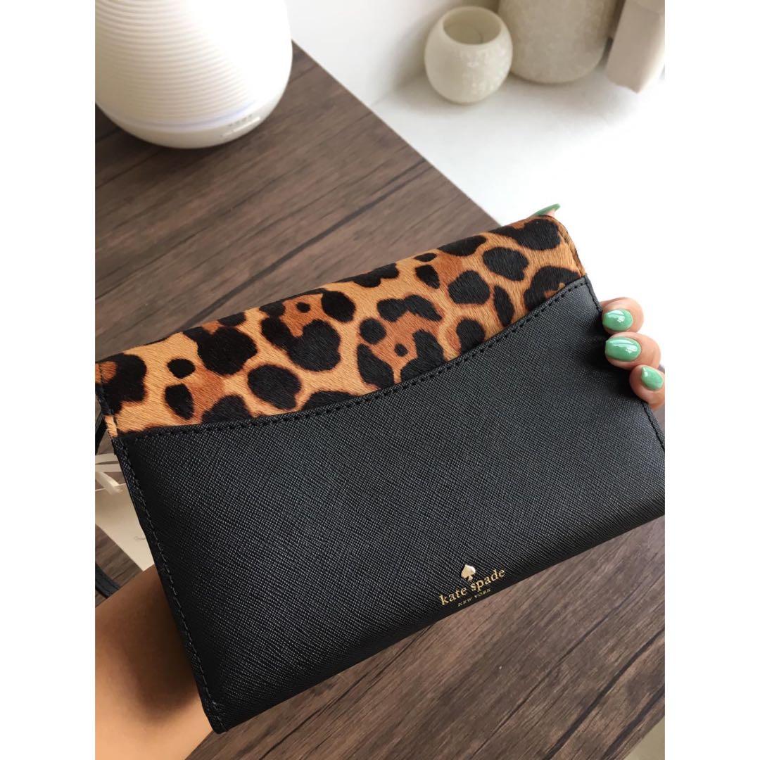 Bn Kate Spade Run Wild Leopard Cat Multicolor Calf Hair Cross