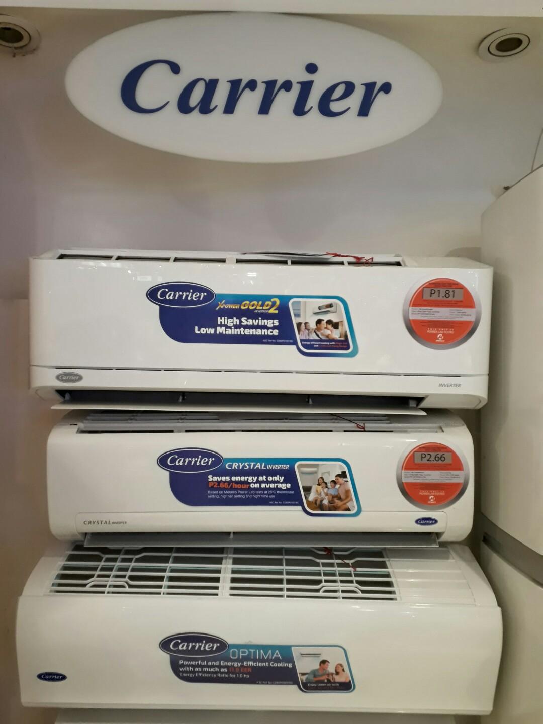 Brandnew Carrier Split Type Aircon Inverter And Non Inverter Optima Crystal2 Xpowergokd3 1hp 1 5hp 2hp 2 5hp Home Furniture Home Appliances Air Conditioning And Heating On Carousell