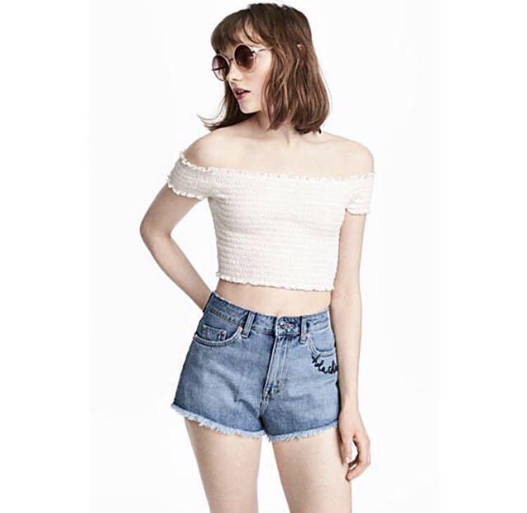smocked crop top off the shoulder