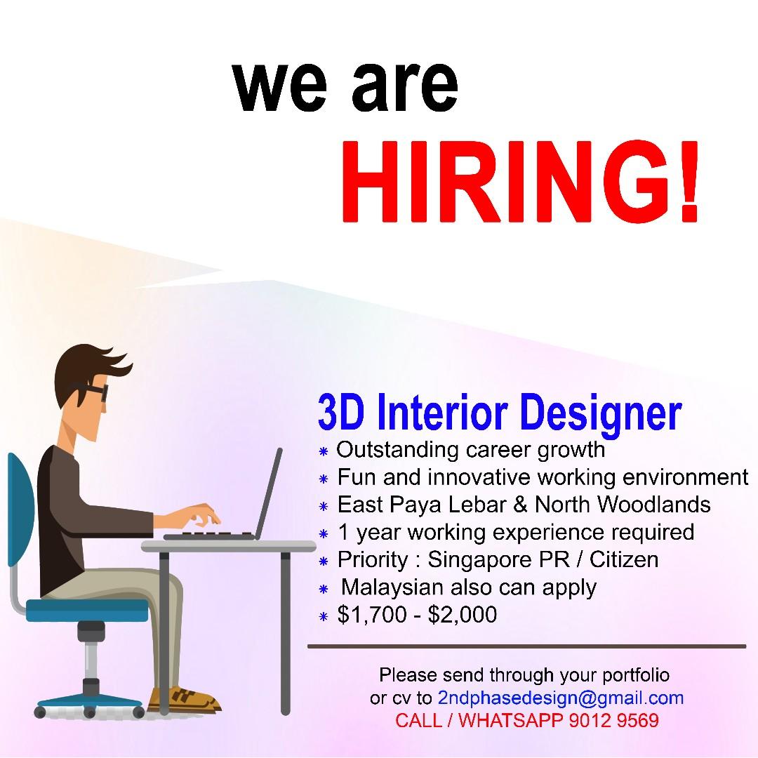 Job Vacancy 3d Interior Designer Everything Else On Carousell