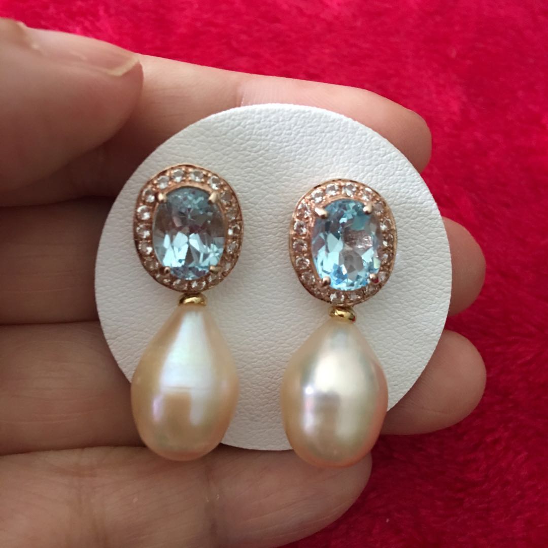 Blue topaz outlet pearl earrings