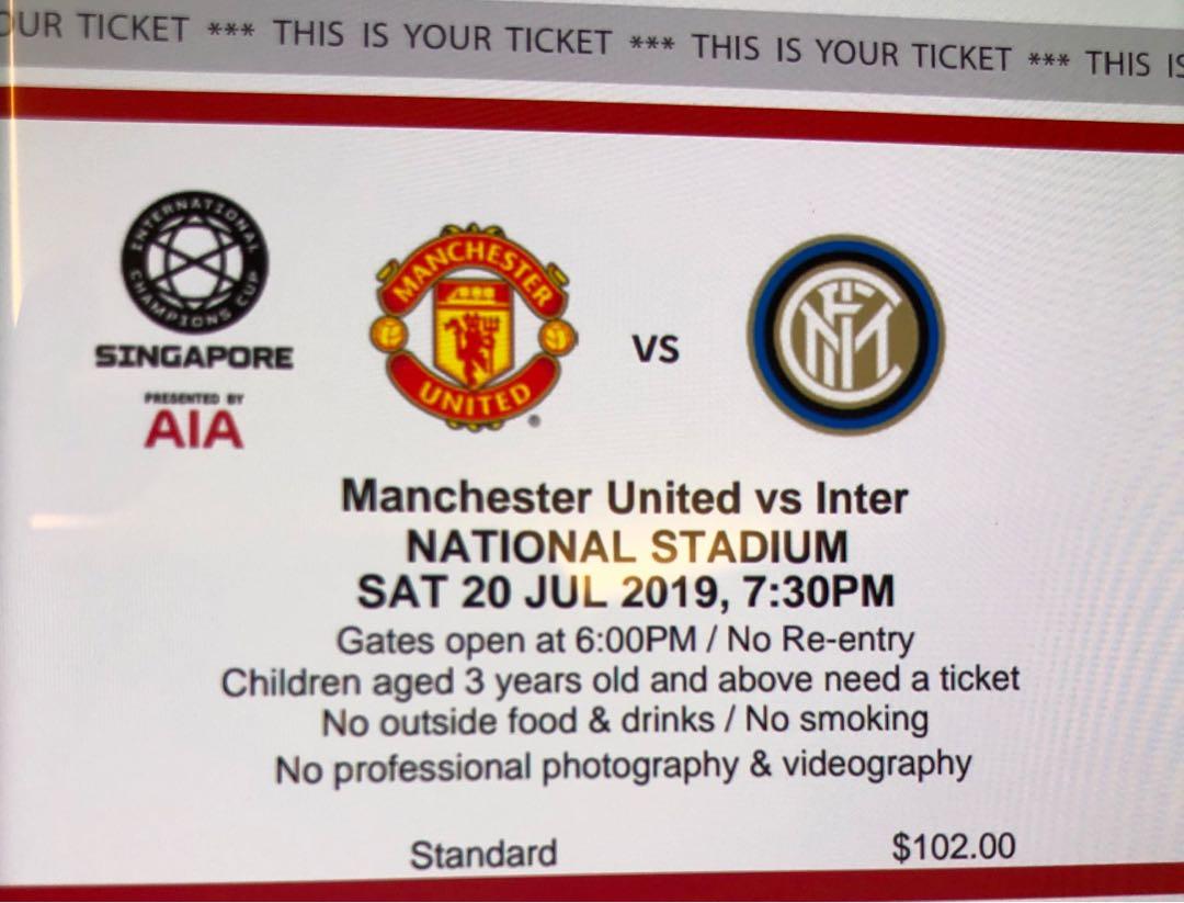 Reserved Manchester United Versus Inter Milan Ticket Everything Else On Carousell