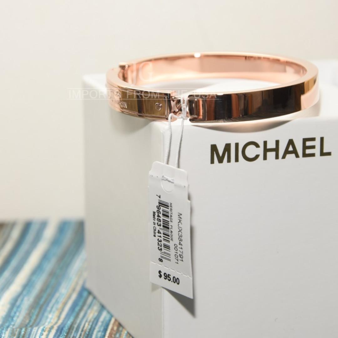 Michael Kors Rose Gold-Tone Logo Plaque Bangle Bracelet in