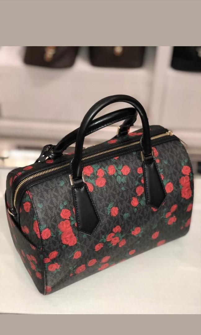 MK Hayes Large Duffle Black Red Floral bag Women s Fashion Bags Wallets Beach Bags on Carousell