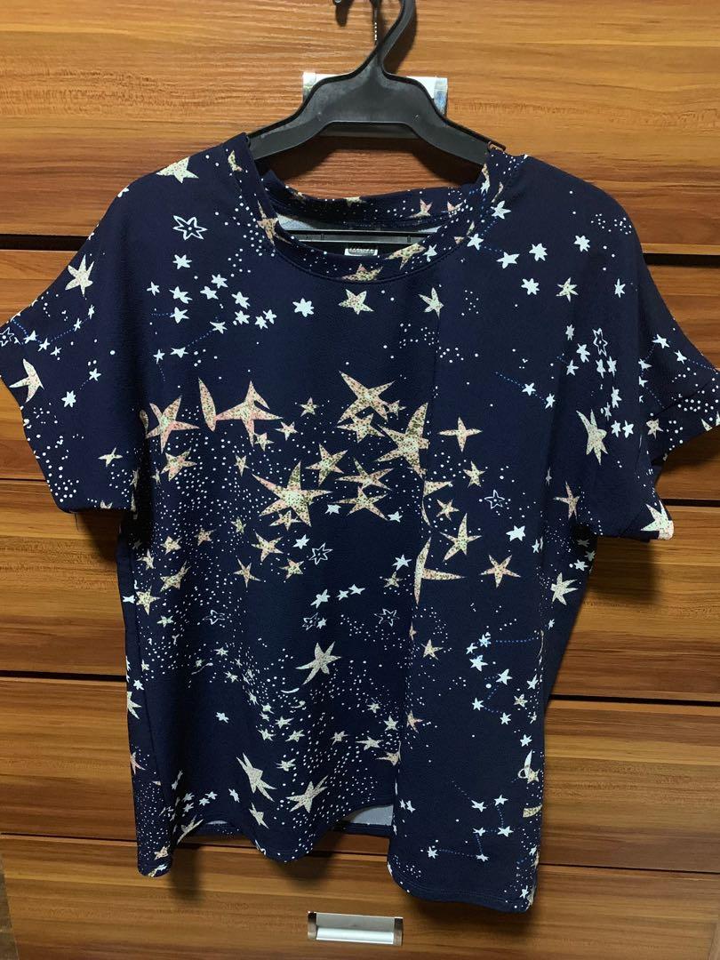 M&N blue star blouse from thailand (Category: Blouses) located in Manila. Submitted by moziyah (Listing ID 239874214, Image 2). Description: **Bought from thailand **No visible stains or holes. Looks new **Stretchable **disclaimer: the size was an estimate but this might fit right for those who are 70-80 kgs 😉 **the texture might feel a little bit rough outside but when worn it feels comfortable 😊.
