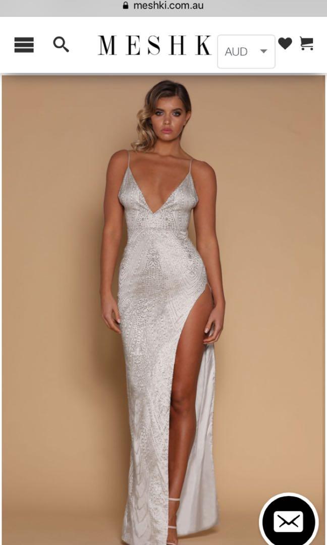 RENT Meshki Silver Formal Dress 
