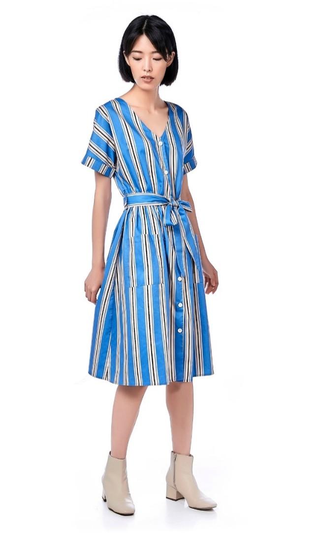 blue white striped dress