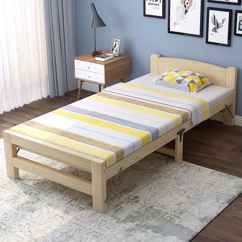 Foldable wooden single bed frame+ seahorse mattress, Furniture & Home