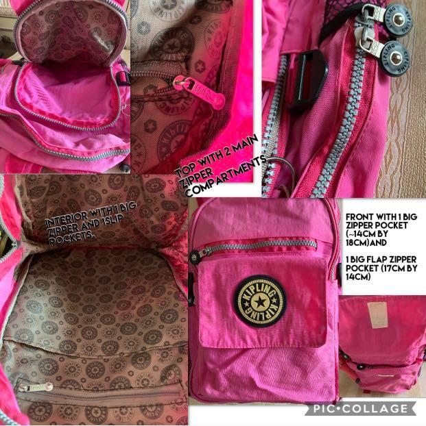 Kipling pink Backpack 35cm by 26cm with gorilla plush toy Keyring