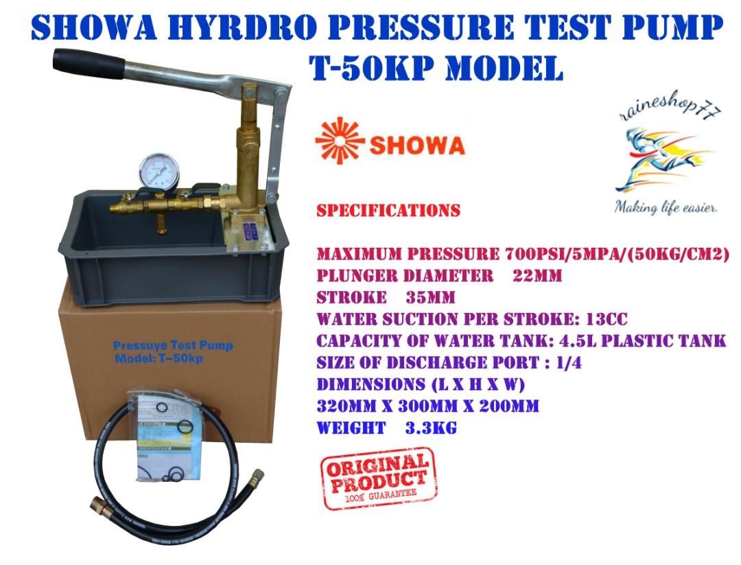Showa Water Leak Pressure Tester Test Pump (Category: Construction Tools & Equipment) located in Manila. Submitted by raineshop77 (Listing ID 237238203, Image 1). Description: SMS 09154249914 Showa Water Pressure Tester T-50KP 700 Psi Capacity Brand New 5Mpa 50 kg/cm2 700 PSI Corrosion Free Plastic Basin High Quality With Spare Reserve O-Rings Repair Kit FEATURES ●It is hand operation. ●The valve adopts a high-precision stainless steel (SUS304) b