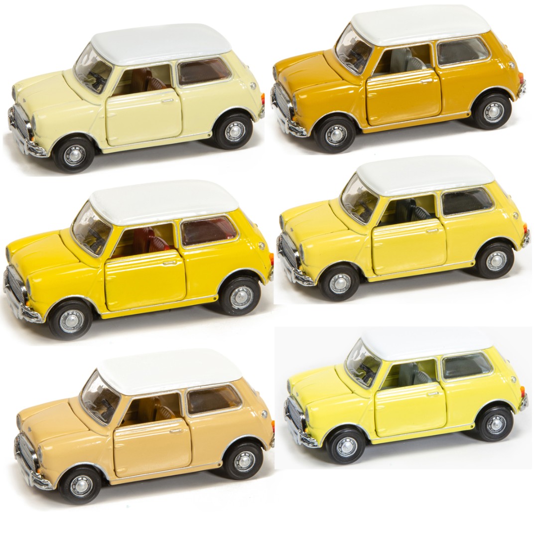 TINY HK Mini Cooper Mk 1 Pantone BMW AG Diecast Auto Spielzeug gelb Set 6stk. 
