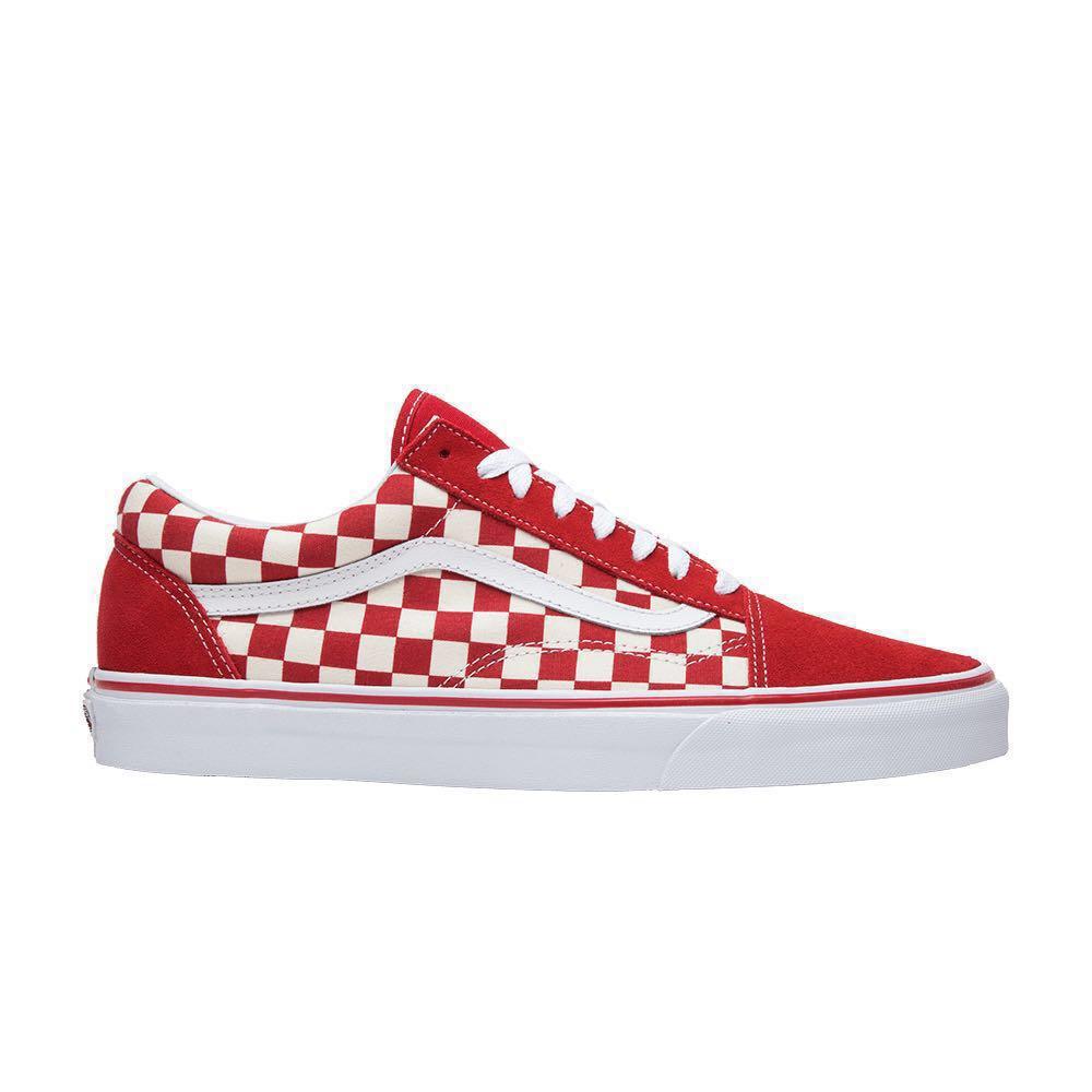 Red old skool vans checkerboard on sale