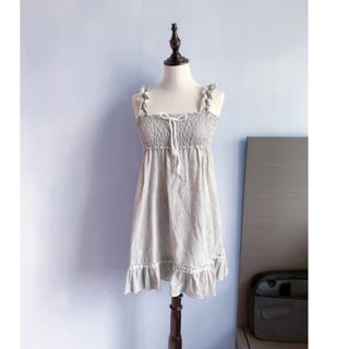 [DSLDSL] 甜美木耳邊吊帶灰白條紋連衣裙 DRESS (SIZE M)63004836419713110