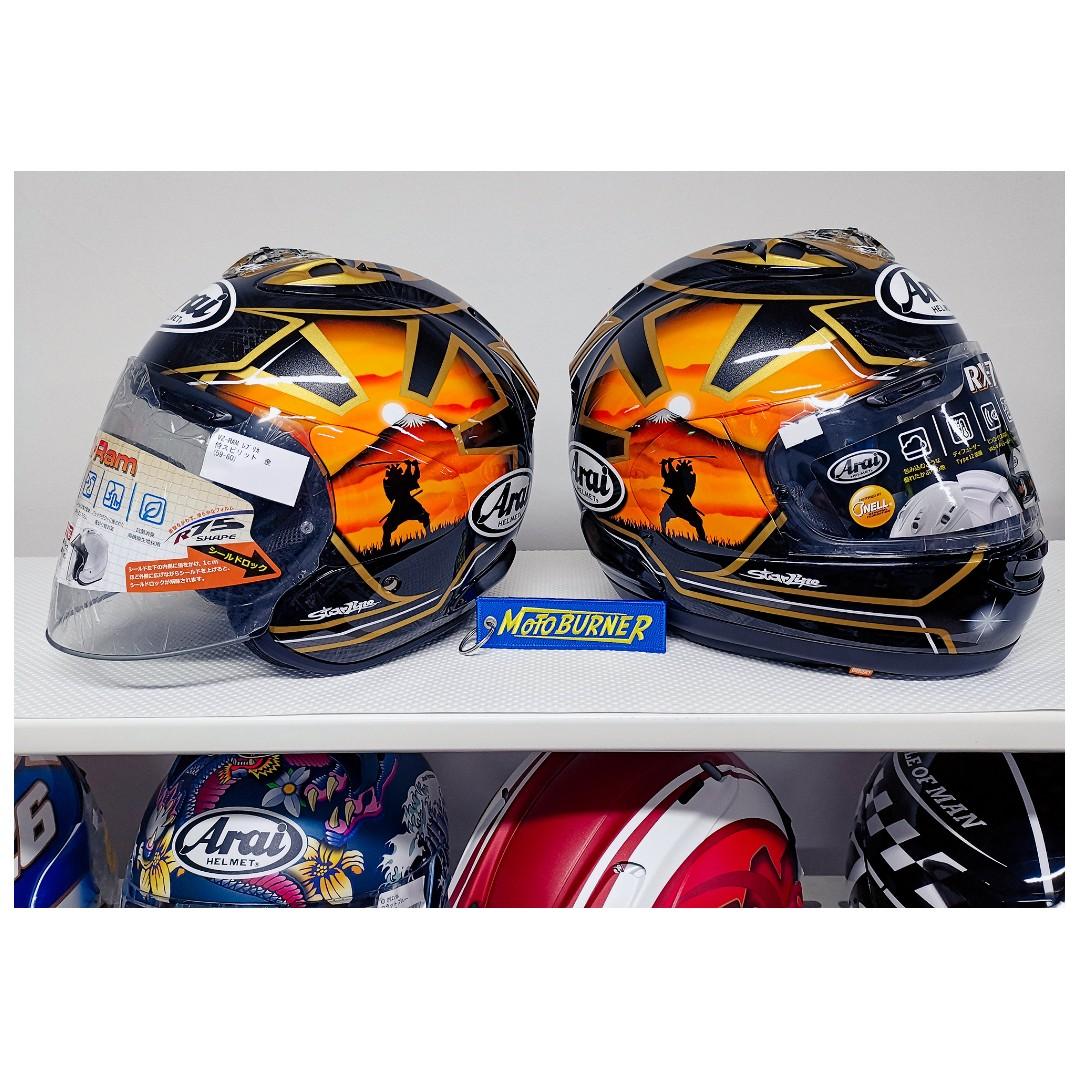 Arai helmets VZ RAM Pedrosa Samurai Gold (Category: Motorcycle Apparel) located in Singapore. Submitted by stellar_motoburner (Listing ID 240319764, Image 3). Description: Please chat if keen. Arai VZ RAM Pedrosa Samurai gold edition. JDM Japan version. Free upgrade standard visor to light smoke, 25% lightly tinted to reduce glare and is ok to use at night. (Refer our last 2 images).