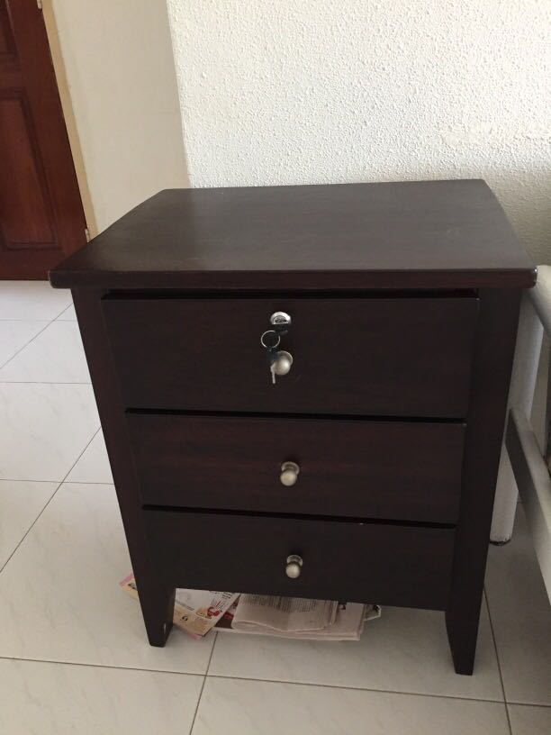 Bedside Table with 3 drawer & lock, Furniture & Home Living, Furniture, Tables & Sets on Carousell