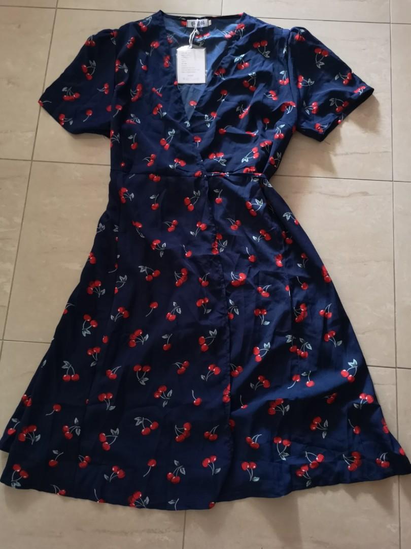 navy blue cherry dress