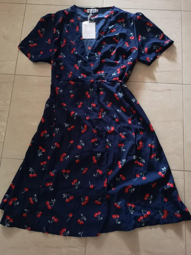 navy blue cherry dress