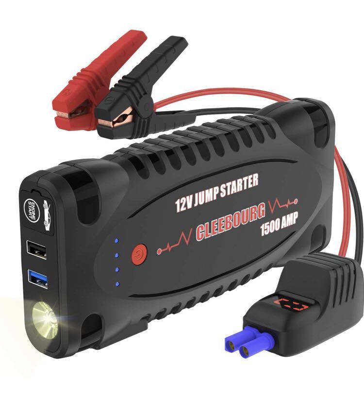 Jump Starter Power Bank 1500A Peak 12000mAh Portable Car Battery Booster  for Engines up to 8.0L Gas and 6.5L Diesel, USB Charge Port, Smart Battery  Clamps, LED Flashlight