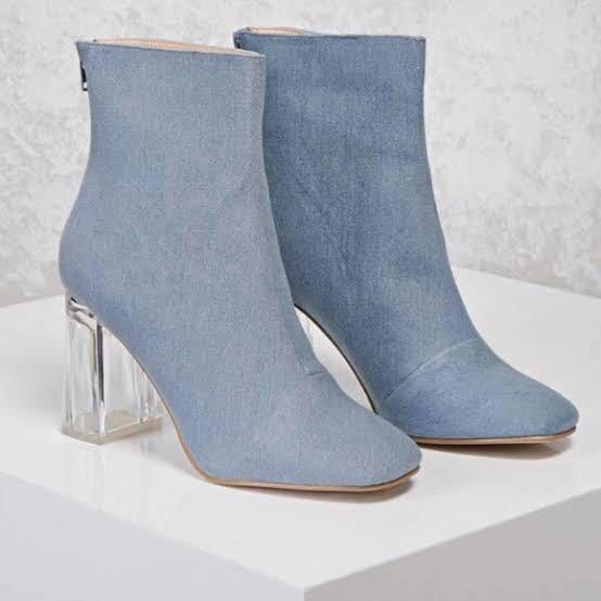 Denim Ankle Boots Clear Heels, Women's 