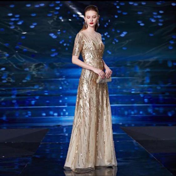 Payton Gold Sequin Evening Gown