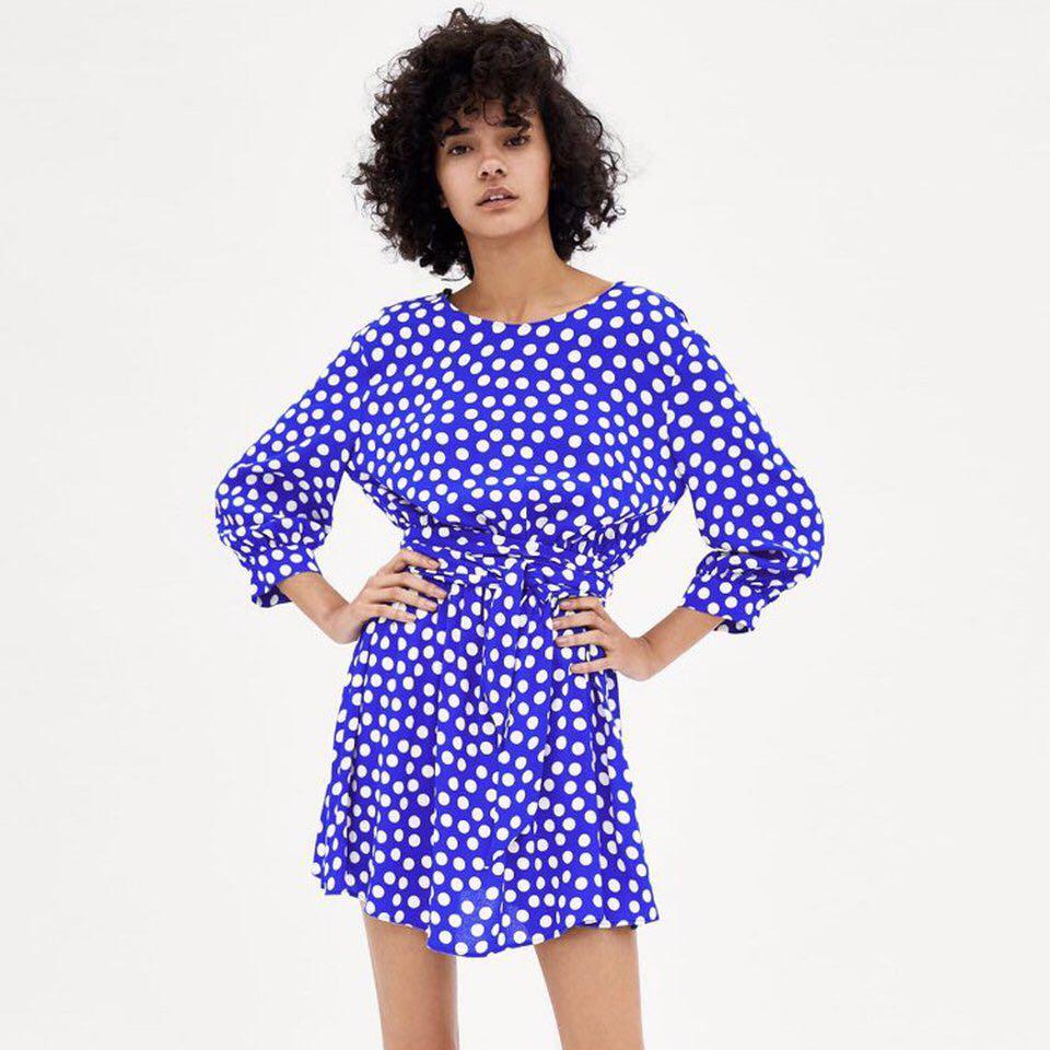 Zara blue polka dot wrap dress outlet