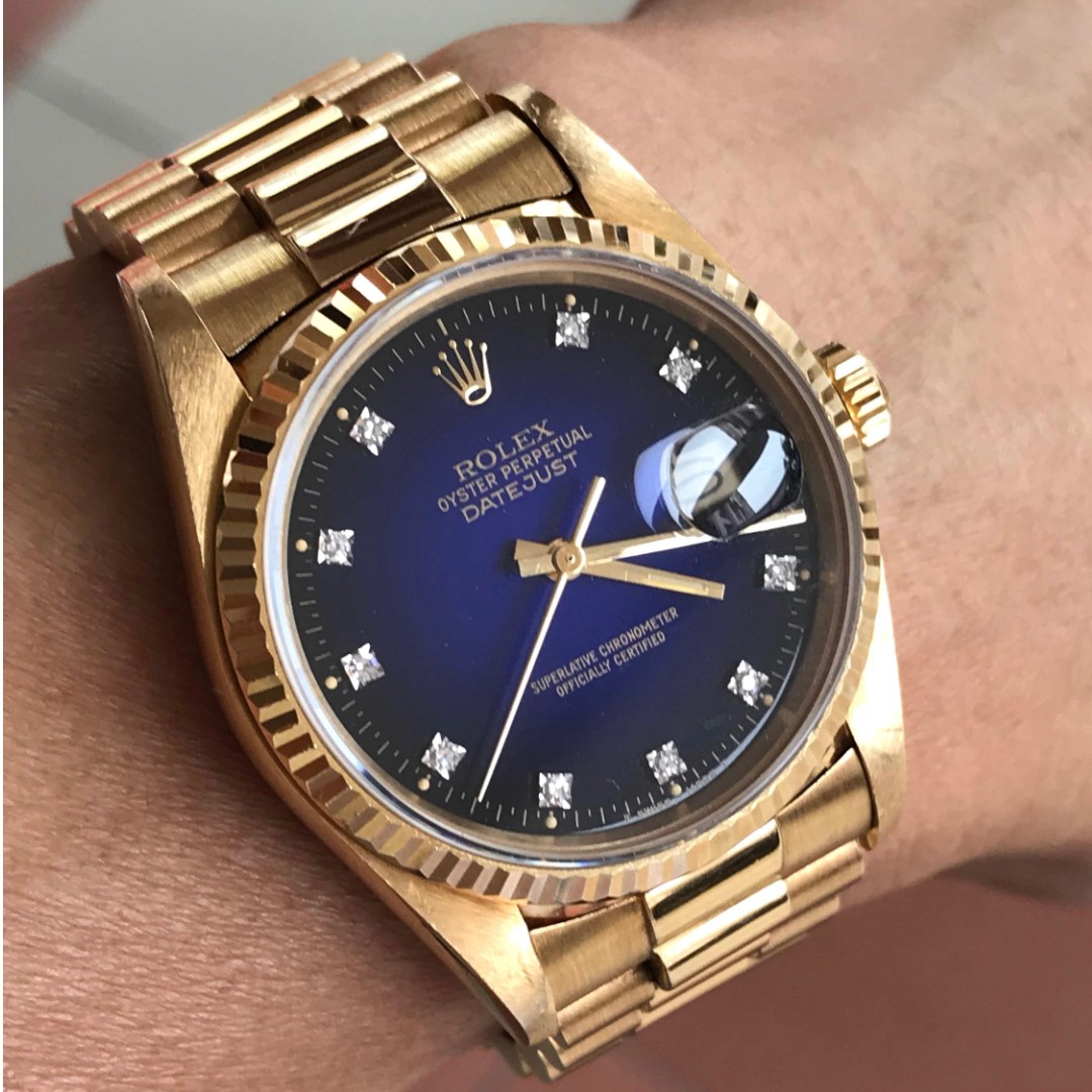 ROLEX Datejust 16018 Blue Vignette Dial Diamond Indices Luxury
