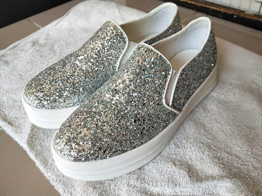 Silver white glitter sneakers