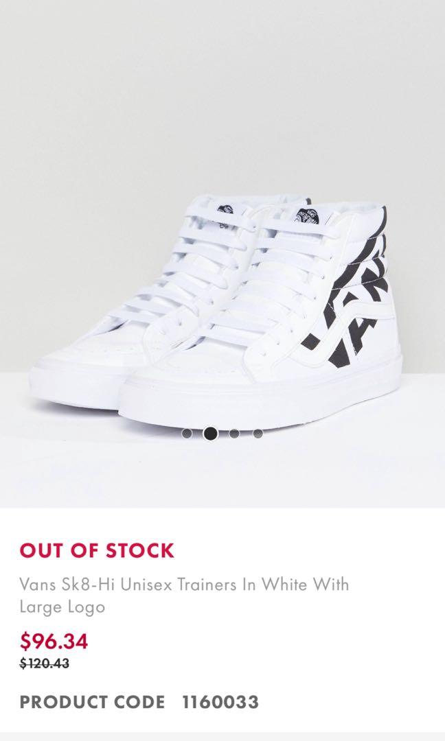 vans sk8 hi unisex trainers in white with large logo
