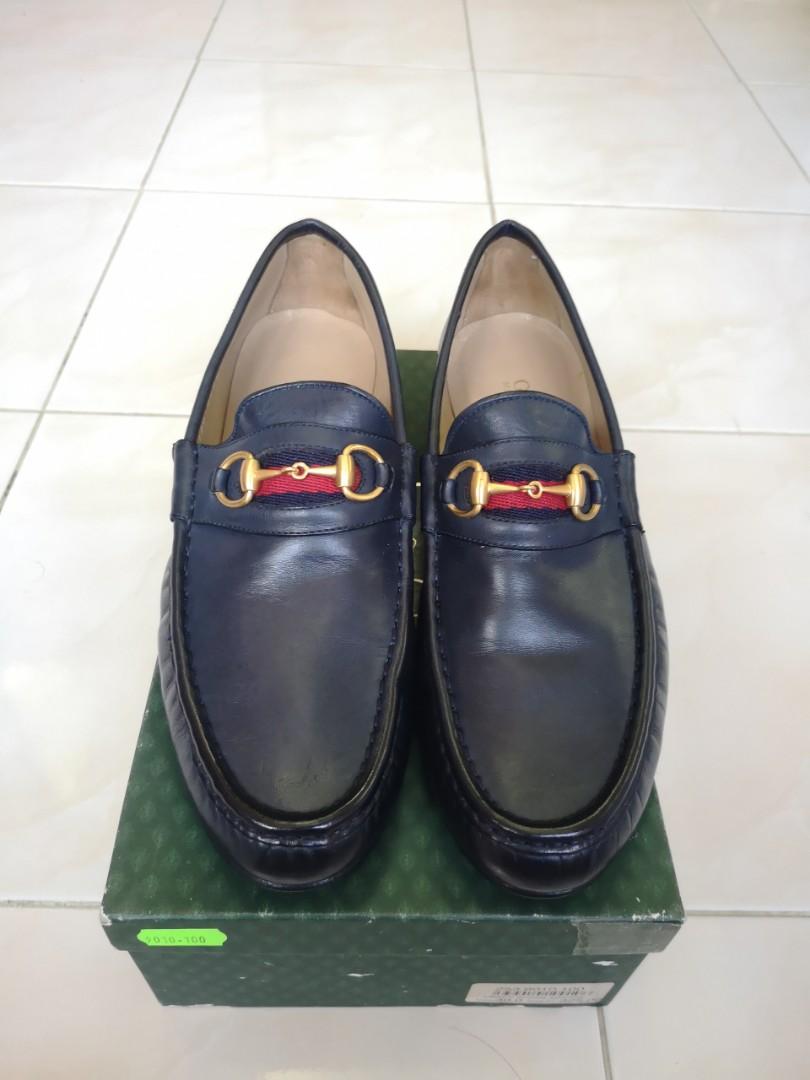 Vintage Gucci Women s Navy Blue Leather Horsebit Loafers Size 39C