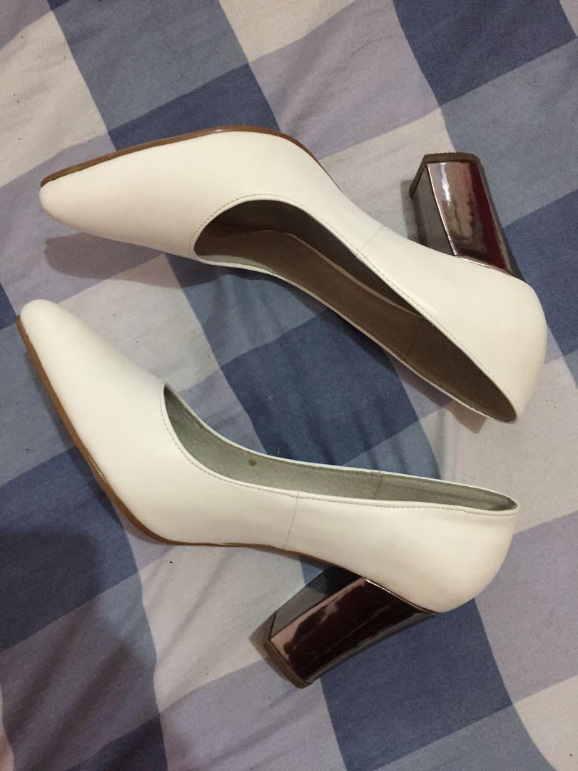 off white chunky heels