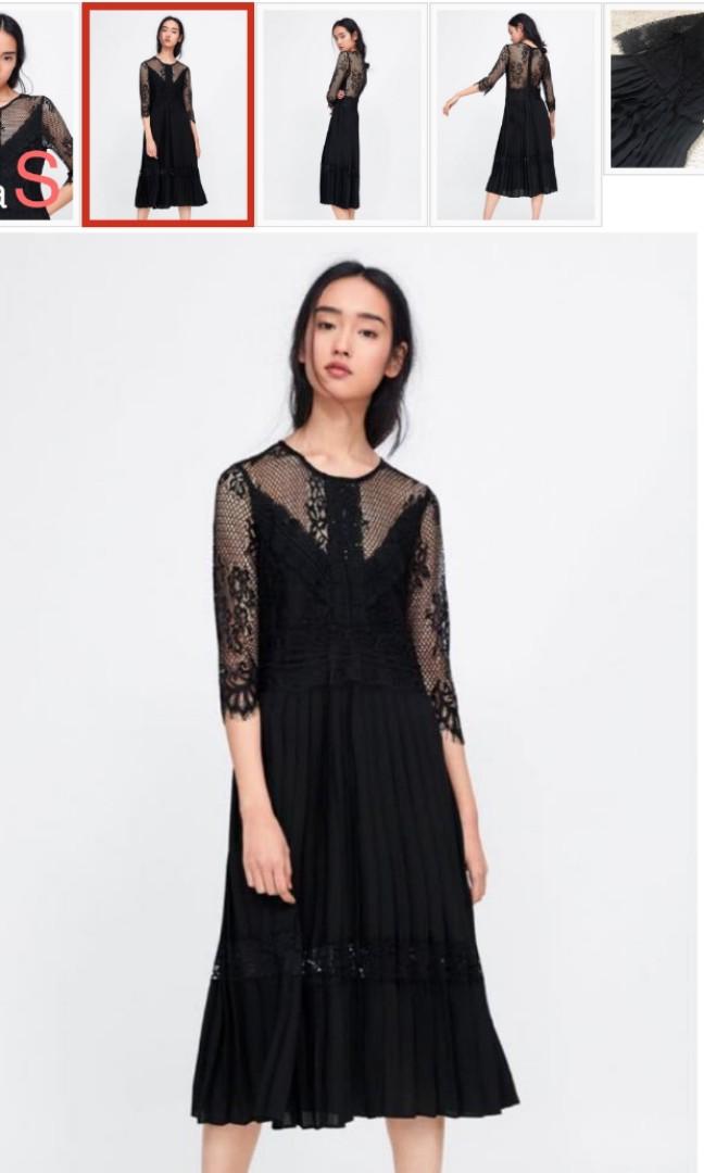 black pleated dress zara