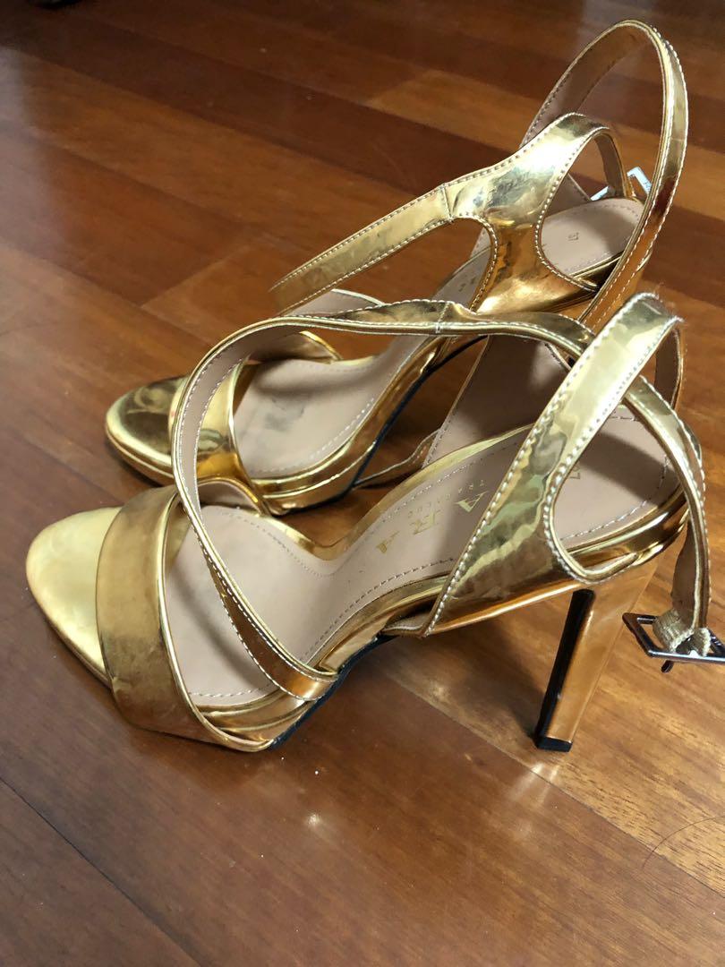 zara gold sandals heels