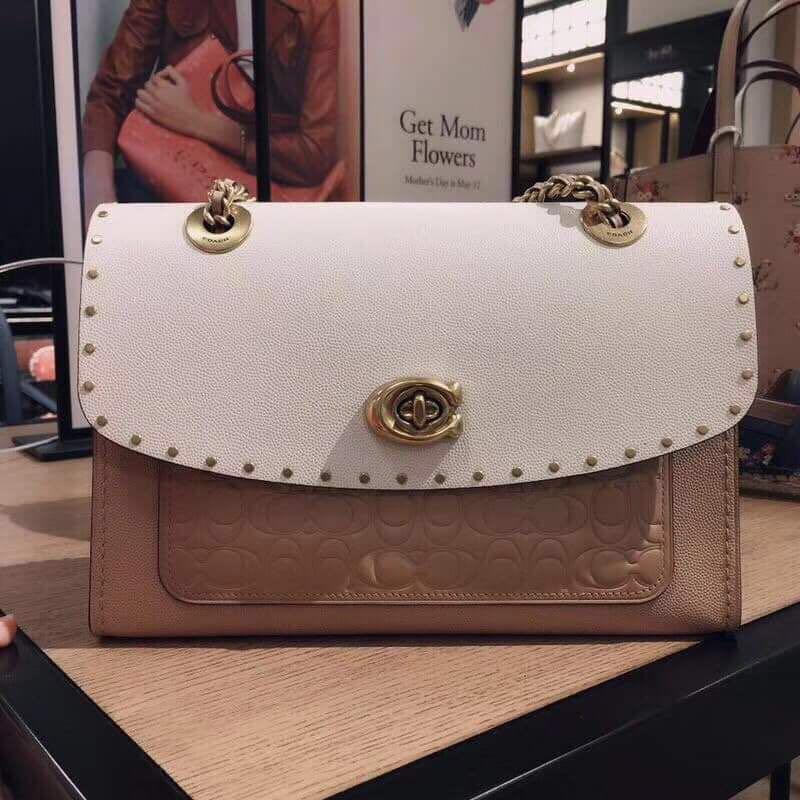 Authentic coach parker in signature leather with rivets Women s Fashion Bags Wallets Purses Pouches on Carousell