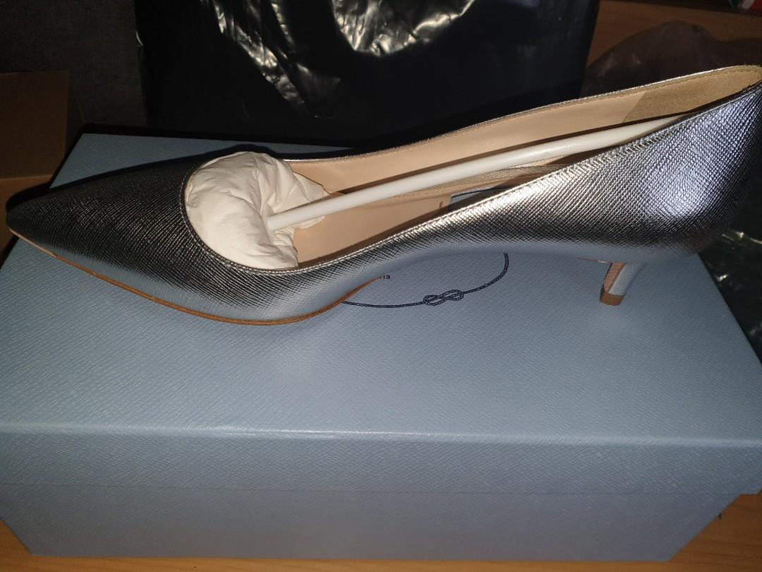 silver prada heels