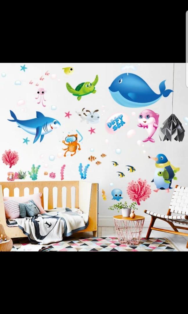 3D Self-adhesive Wall Mural Photo Wallpaper Sea World View Kid's Bedroom Decor