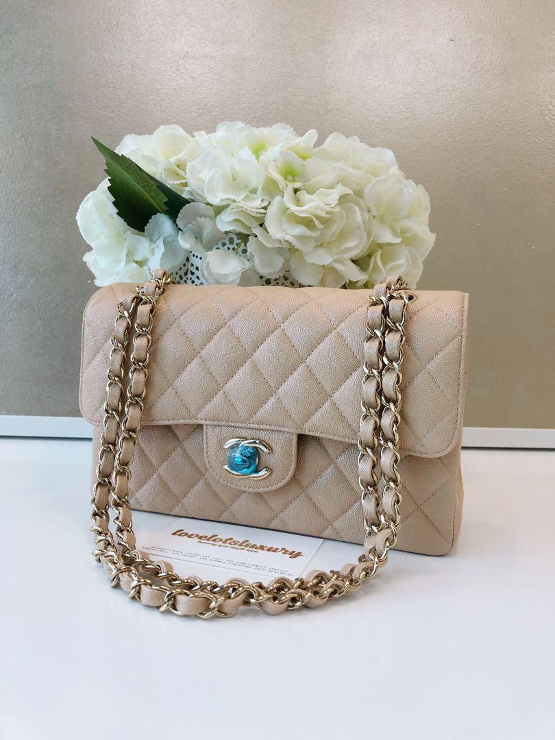 NIB 100%AUTH CHANEL 22C Beige Clair Caviar Leather Classic Wallet On Chain  WOC