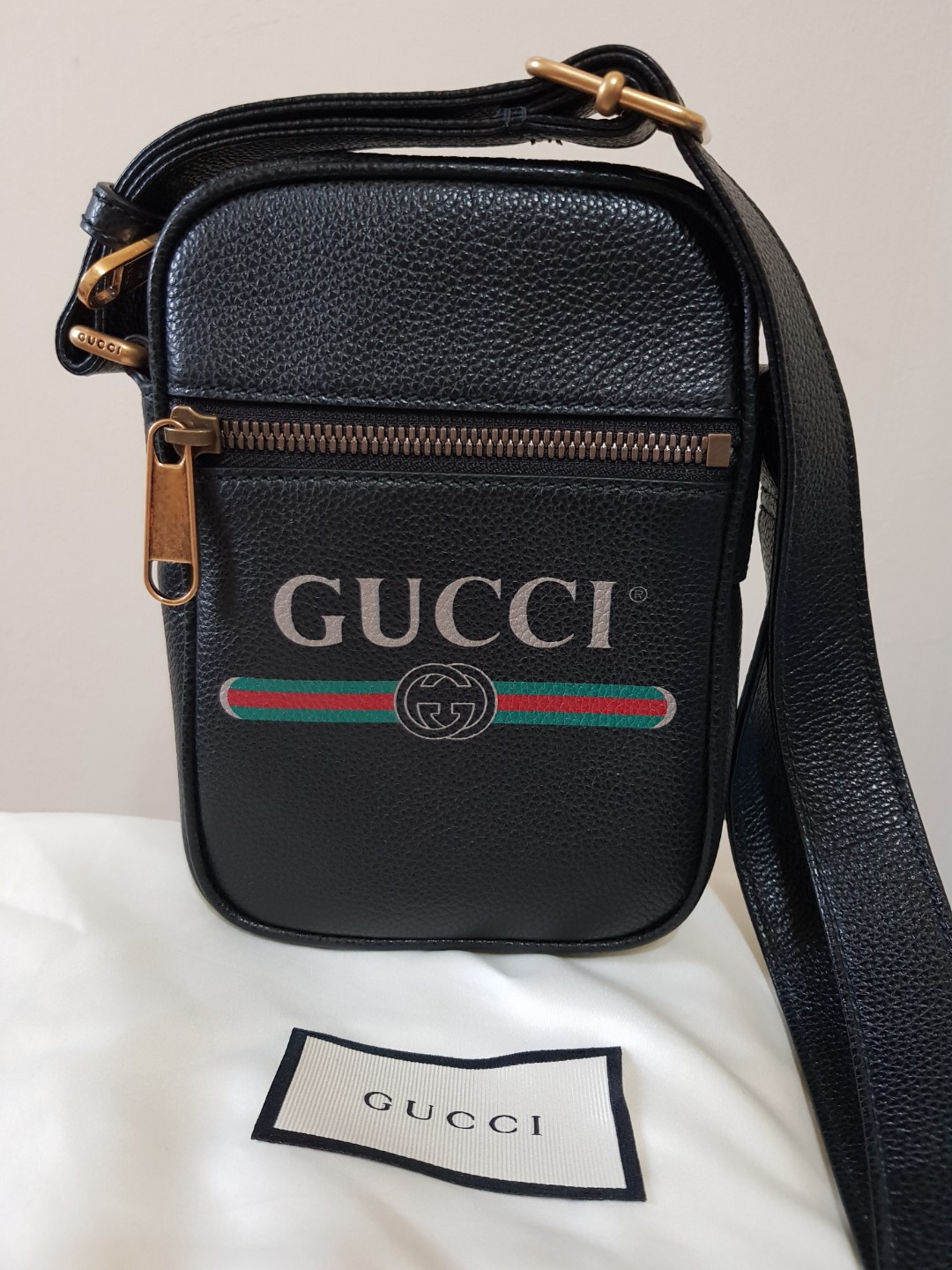 GUCCI Print Leather Shoulder Bag, Men's 