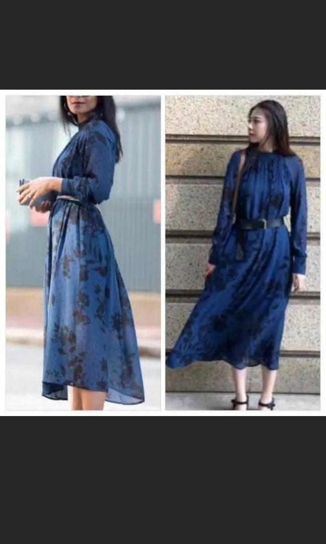 H\u0026m midi dress maxi chiffon blue floral 