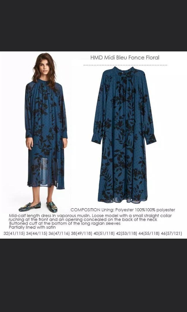 H\u0026m midi dress maxi chiffon blue floral 