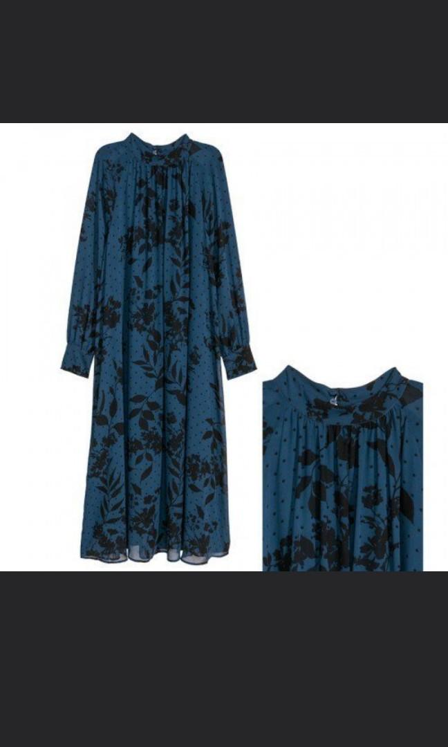 H\u0026m midi dress maxi chiffon blue floral 
