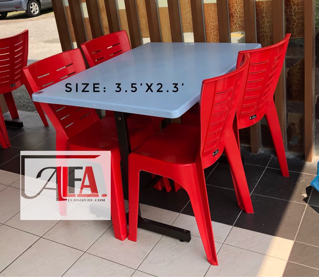 Plastic Dining Table Meja Cafe Kerusi Plastik Plastic Chair, Furniture