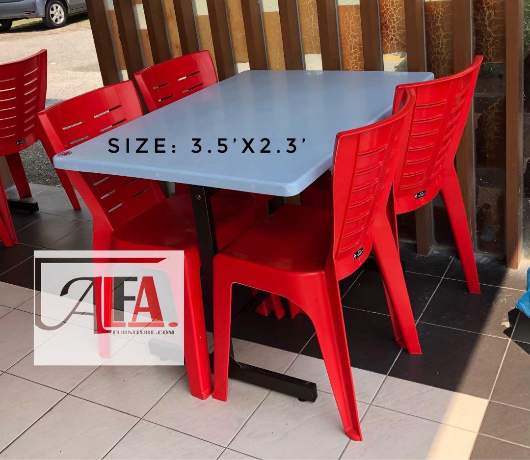 Plastic Dining Table Meja Cafe Kerusi Plastik Plastic Chair, Furniture