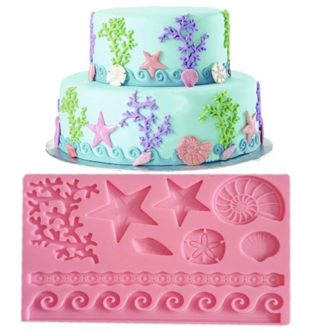 Seashell Sea Coral Little Mermaid Tail Starfish Wave Fondant
