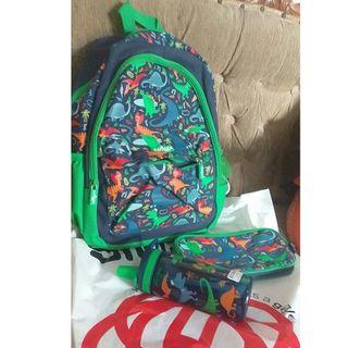 Smiggle dino set (tas+botol+dompet+pencil case)