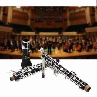 Professional Oboe C Key Cupronickel Plated Silver Woodwind Musical Instrument for Beginner with Reed Gloves Cleaning Cloth Lubricant Screwdriver Leather Case Bag Strap 66.6cm