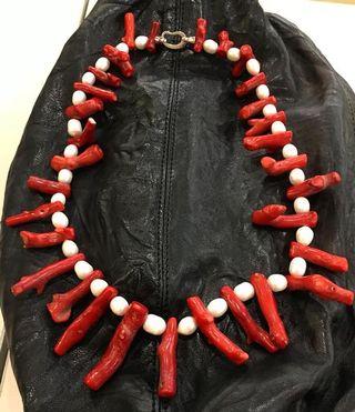 Red coral and pearl necklace