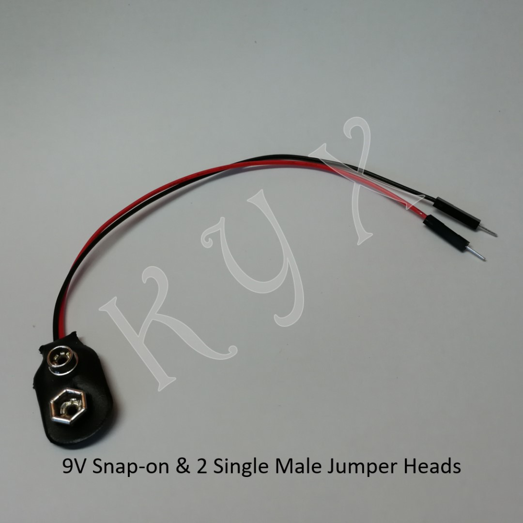 9V Battery Snapon Connector Clip 2 Single Male Jumper Heads 