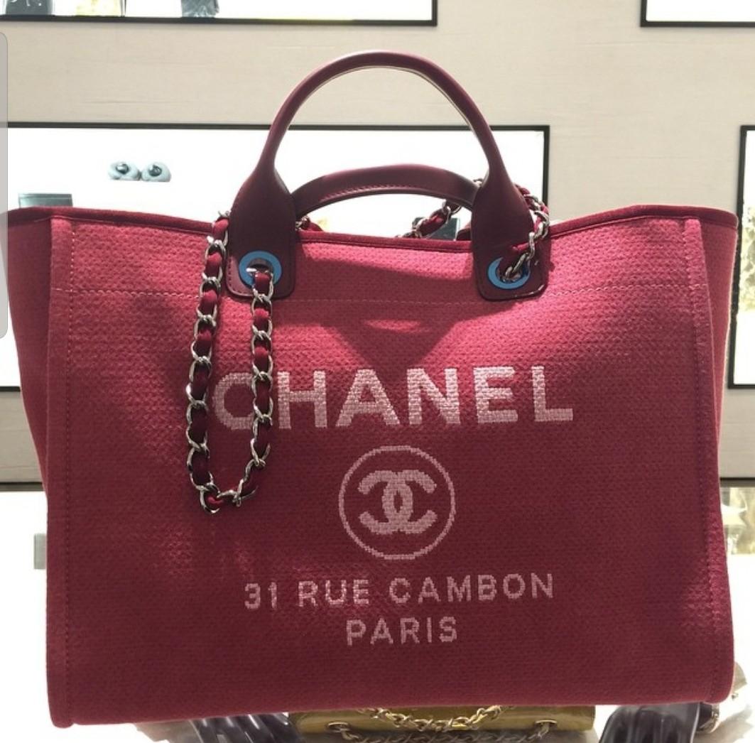Chanel Deauville Large Tote in Cardinal Bloom photo view 2