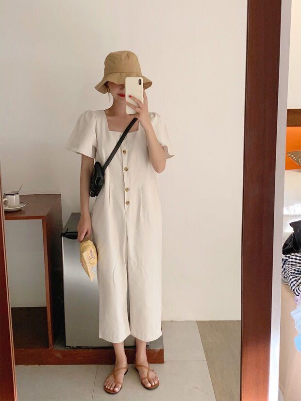 cream colored jumpsuit