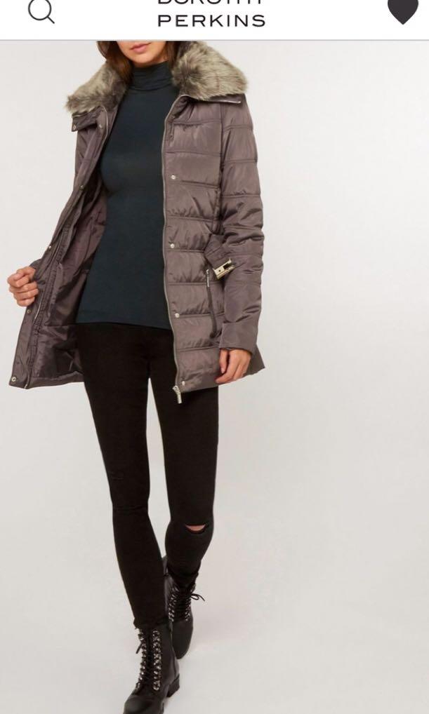 NEW NWT Dorothy Perkins Grey Padded Winter Jacket Coat with Faux Fur size M Women s Fashion Coats Jackets and Outerwear on Carousell